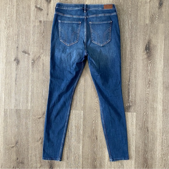 HOLLISTER women’s high rise skinny jeans size 15L 32x31 dark wash distressed - Picture 5 of 7